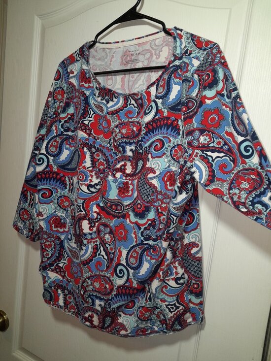 Talbots Tops - Talbots red, white, and blue paisley floral 3/4 sleeve boat neck top XL